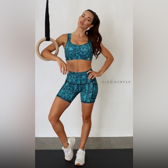 Cleo Harper Spin Shorts: Teal Snake Print - Picture 5 of 7